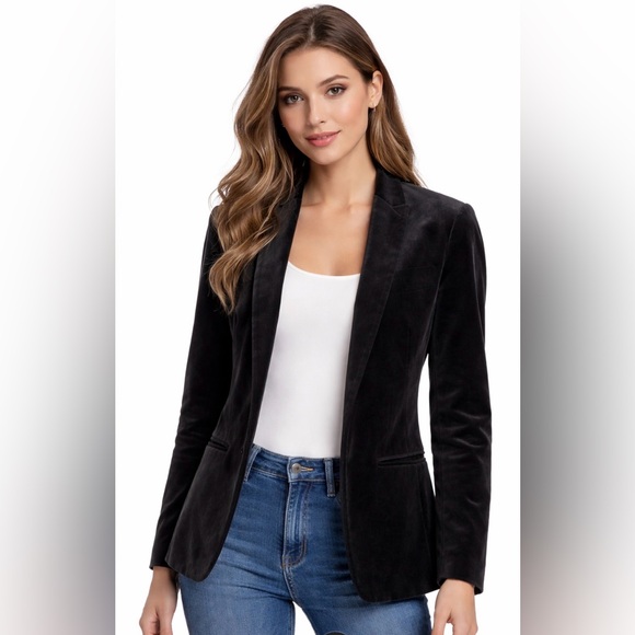 J. Crew Jackets & Blazers - J. CREW 365 Women’s Black Velvet Cotton One Closure Satin Lined Blazer (SIZE 2)